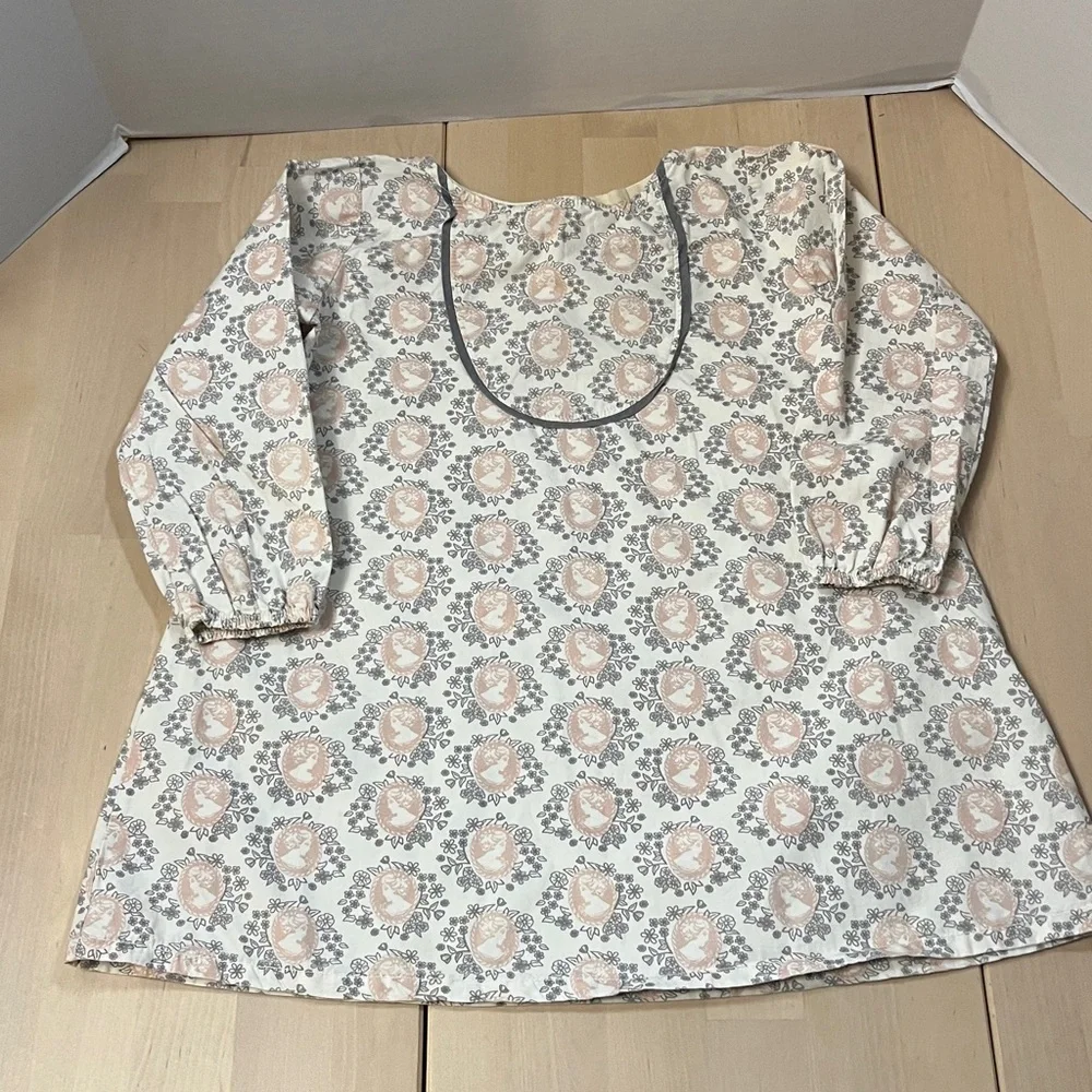 Go Gently Baby Girl’s 3T Ivory Dress w/ Pale Pink Cameo Print & Gray Trim Cotton